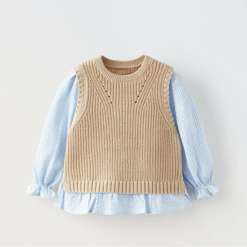Zara • 2-3 Years • one piece Sweater Vest Searsucker Shirt